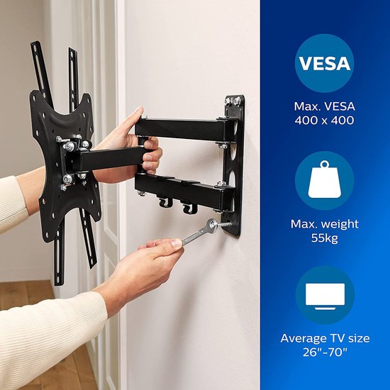 PHILIPS TV Muurbeugel SQM9232-10 - TV's van 26 tot 70 - Max. 35 KG - LED, LCD, QLED, OLED, Curved en