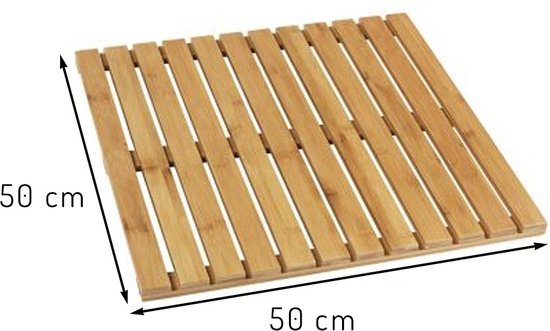 WENKO Douchevlonder 50x50cm bamboe - FSC hout - Badmat Indoor & Outdoor - Douchemat