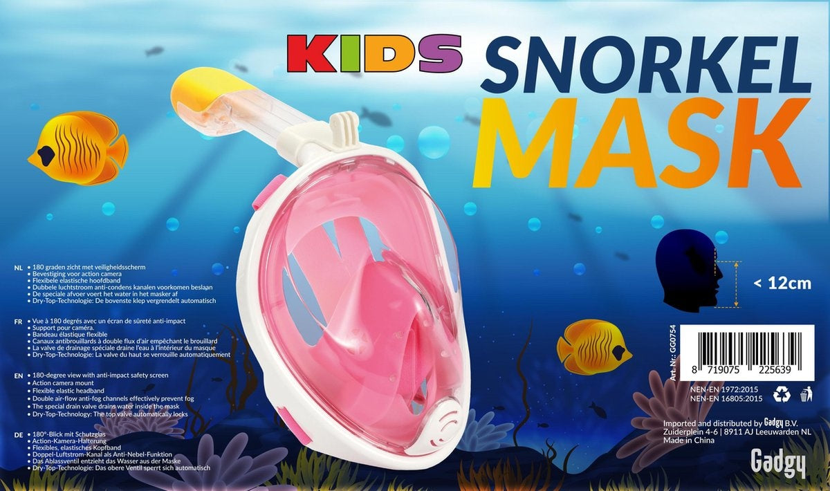 Gadgy Duikmasker Full Face Kinderen - Duikbril met Snorkel - Snorkelset Kinderen - Snorkelmasker Kind - Roze - Snorkelen en Duiken in 2024