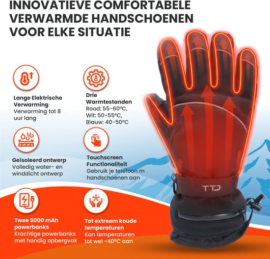 TTD® Verwarmde Handschoenen Deluxe L - PU Leer - Handschoenen met Verwarming