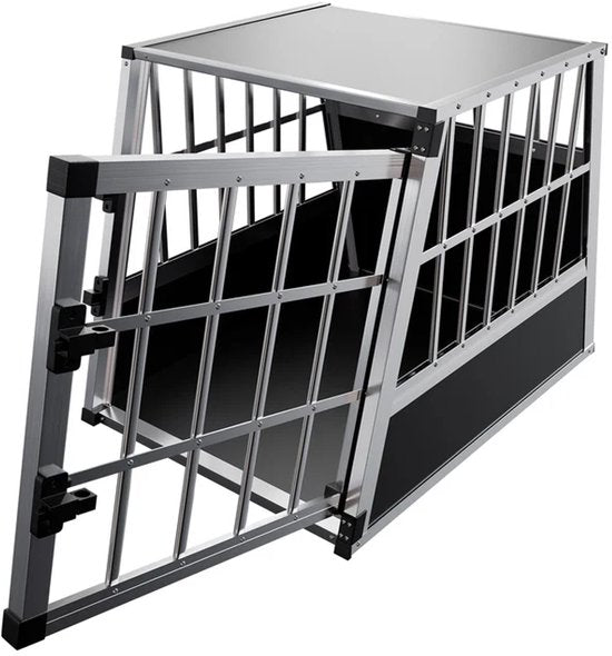 Juskys Aluminium Hondentransportbox L – 91 x 65 x 69 cm – Veilig - Comfortabel - Middelgrote Honden - Zwart