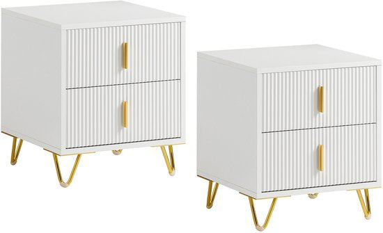 SoBuy 2-delige Nachtkastje met 2 Schuifladen - Bijzettafel - Sofa Bijzettafel - Salontafel - Slaapkamertafel - Bedtafel met 2 Lade voor Woonkamer, Slaapkamer, Kantoor, Wit, 40x40x47cm, FBT115-Wx2