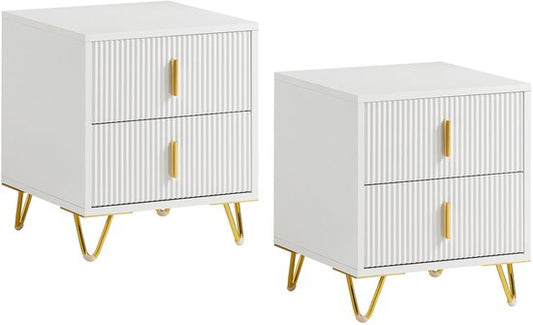 SoBuy 2-delige Nachtkastje met 2 Schuifladen - Bijzettafel - Sofa Bijzettafel - Salontafel - Slaapkamertafel - Bedtafel met 2 Lade voor Woonkamer, Slaapkamer, Kantoor, Wit, 40x40x47cm, FBT115-Wx2