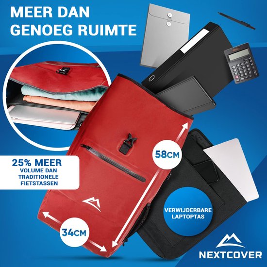 NEXTCOVER® NIEUW 3-in-1 fietstas voor bagagedrager [Aquashield] - Reflecterend bagagedragertas waterdicht - rugzak en schoudertas [25 liter]- Rood
