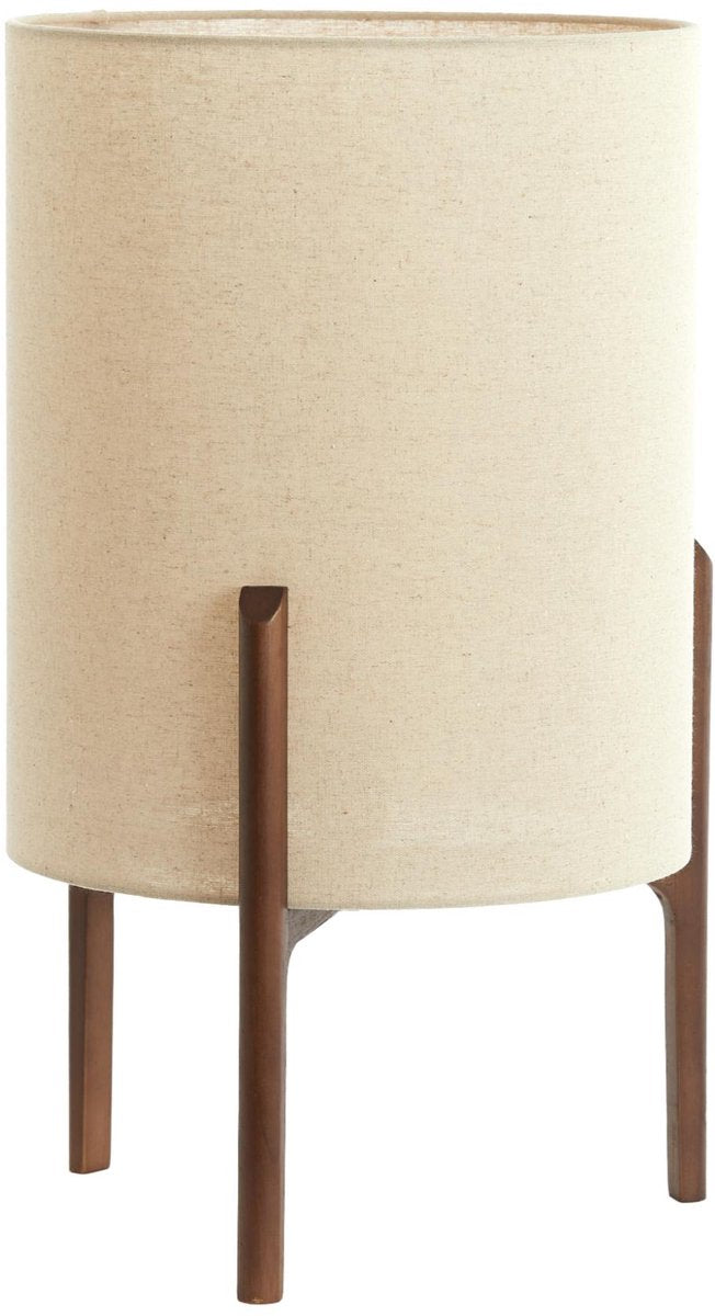 Light & Living Tafellamp Litto - Donkerbruin Hout - Crèmekleurige Stoffen Lampenkap Ø35cm