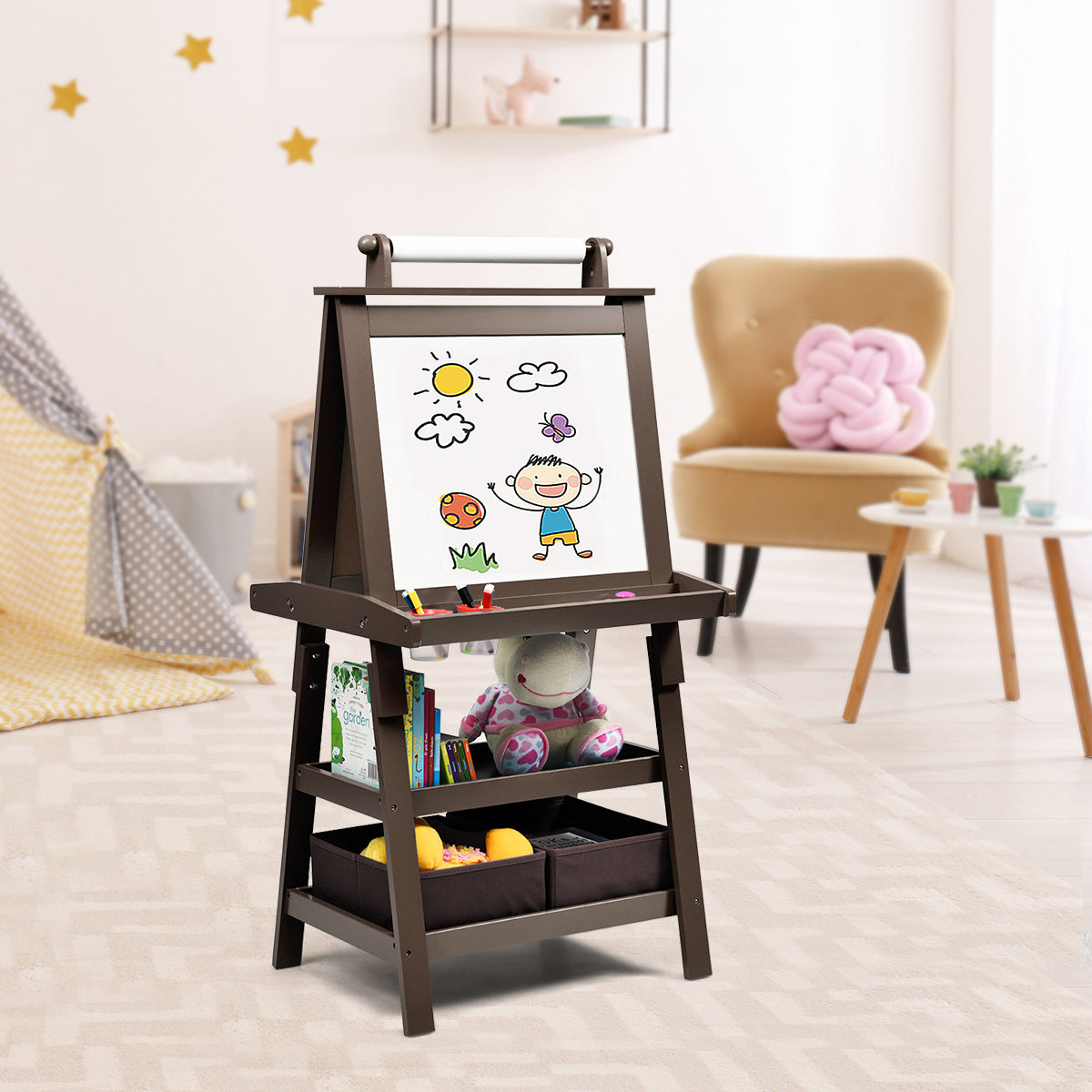 Coast 3 op 1 kinderen gemakkelijker kindertafel dubbelzijdige whiteboard -standaardtafel inclusief magneten voor peuters koffie koffie