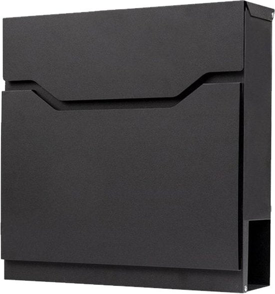 BRASQ Brievenbus Premium Zwart - Wandbrievenbus - Incl. Montagemateriaal & 2 Sleutels - met Krantenvak en Slot - RVS