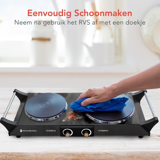 KitchenBrothers Elektrische Kookplaat - 2 Pits - 2500W - Zwart