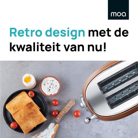 MOA Retro Broodrooster - 6 Warmteniveaus - 2 Extra Brede Sleuven - 850W - Reheat en Ontdooi-functie - Zwart - T3C