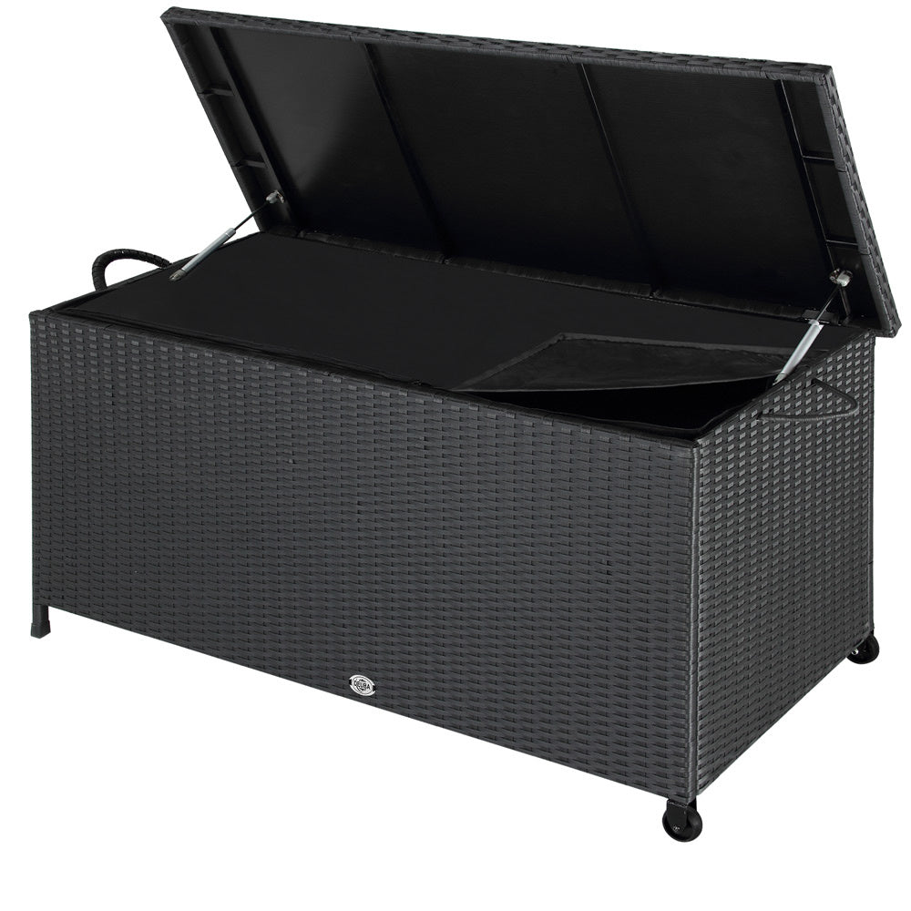 Casaria Opbergbox polyrotan op wielen zwart 122 x 56 x 61cm