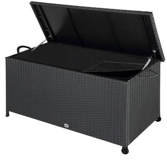 Casaria Opbergbox polyrotan op wielen zwart 122 x 56 x 61cm