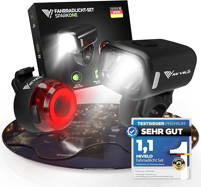 MIVELO Fietsverlichting Set – USB Oplaadbaar & Waterdicht – 100 Lux – Smart One