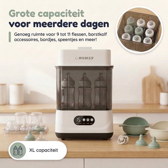 Numsy 5-in-1 Flessen Sterilisator en Droger Max - Geschikt tot 11 Flesjes Flessen Sterilisator En Droger - Flessensterilisator Baby