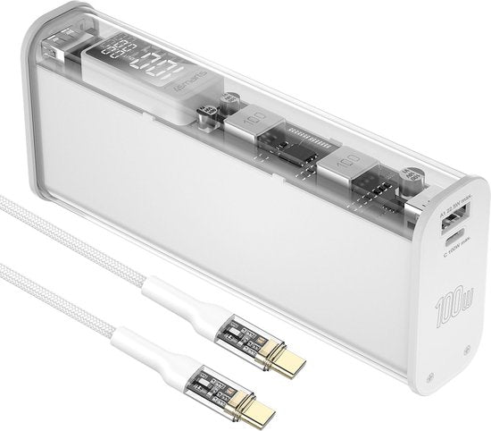 4smarts Lucid Block Powerbank 20.000 mAh - Snellader 100W - met Digitale Display - geschikt voor opladen MacBook/Laptop - Quick Charge en Power Delivery - Wit
