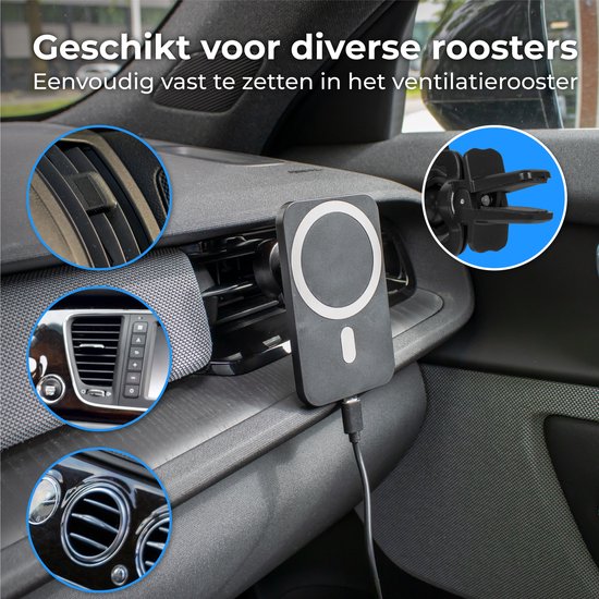 Nuvance Telefoonhouders Auto - Geschikt voor MagSafe iPhone 12/13/14/15/16 - Telefoonhouder - Draadloze Oplader - Gsm Houder Auto