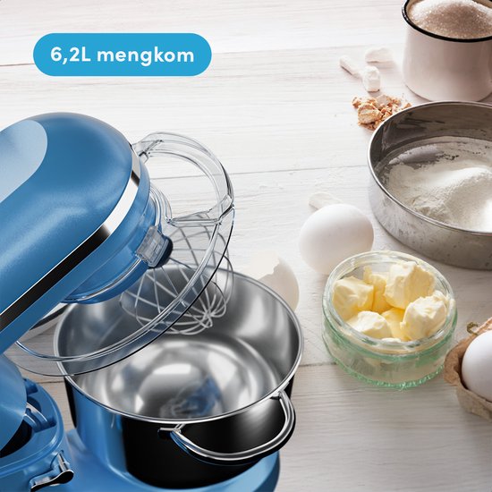 KitchenBrothers Keukenmachine - Keukenrobot - 6,2L - Mixer met Mengkom - Keukenmixer - 2000W - Pastel Blauw