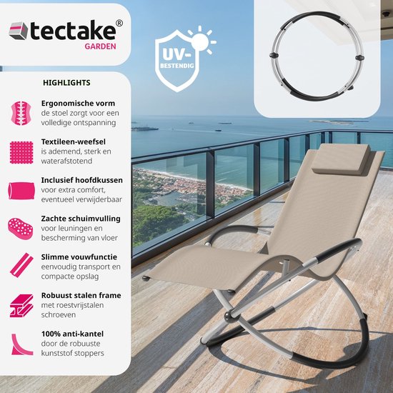 tectake® - ligstoel ligbed zonnebed - ergonomisch, opvouwbaar - Draagkracht 150 kg - beige -