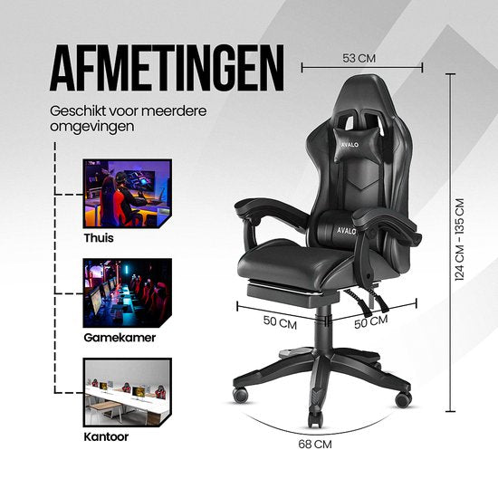 Avalo Gaming Stoel - Gamestoel - Ergonomische Bureaustoel - Verstelbaar - Game Stoel - Gaming Chair - Zwart