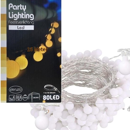 Ceruzo Feestverlichting 16 meter - 80 lampjes - Party Tent - Warm Wit-LED- Buitenverlichting