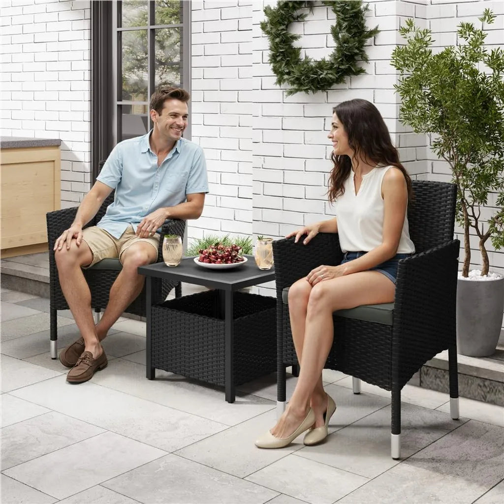 Yaheetech Set van 2 Tuinstoelen 58 x 58 x 84 cm - Zwart/Grijs - Polyrattan Tuinstoelen met Zit- en Rugkussens