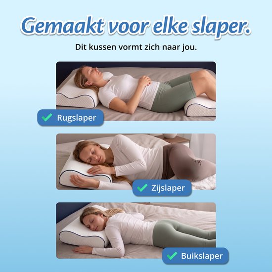 Ella Wave-Soft Orthopedisch Hoofdkussen voor Rug en Zijslaper - Ergonomisch Neksteun Kussen van Traagschuim - Slaapkussen Nekklachten 60 x 40 cm - Wit