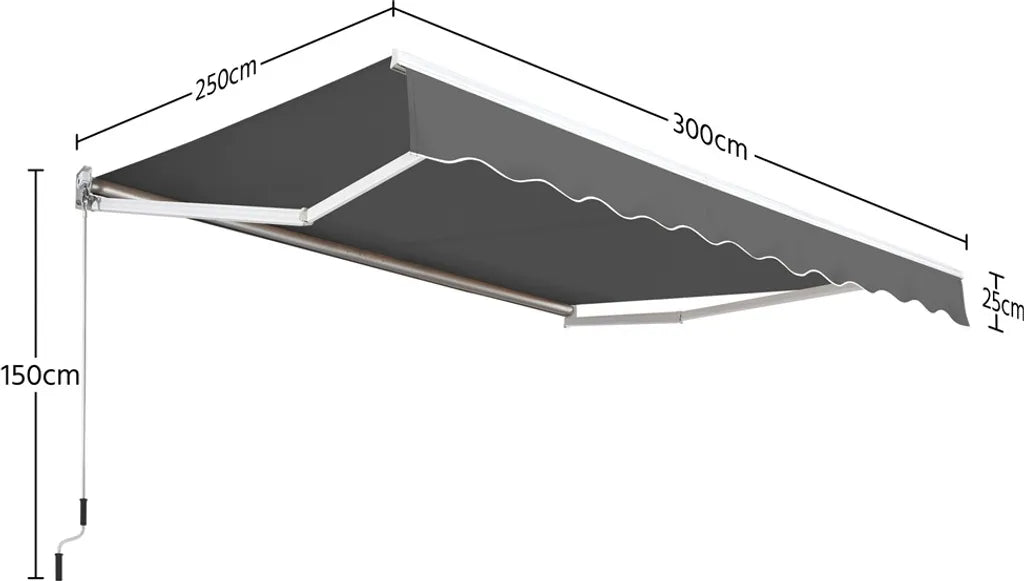 Yaheetech Knikarmscherm 300 × 250 cm – Donkergrijs – Handmatig Zonnescherm met Zwengel en Verstelbare Hoek 5–35°