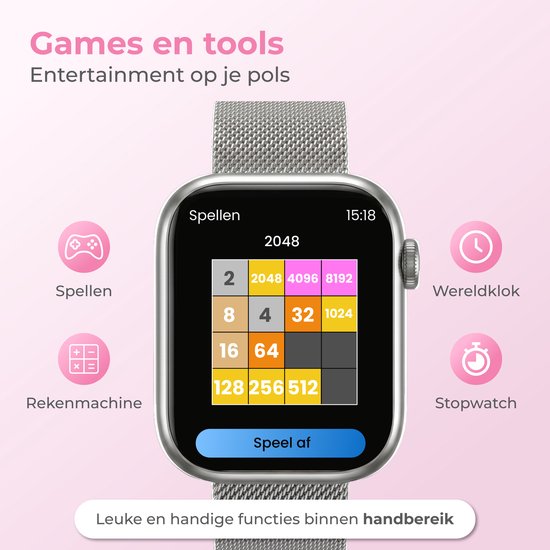 Nuvance Smartwatch Dames - Smartwatch Heren - Stappenteller Horloge Dames - Hartslagmeter - Sporthorloge - Geschikt voor iOS/Android - AMOLED - Incl. 5 Bandjes - Zilver