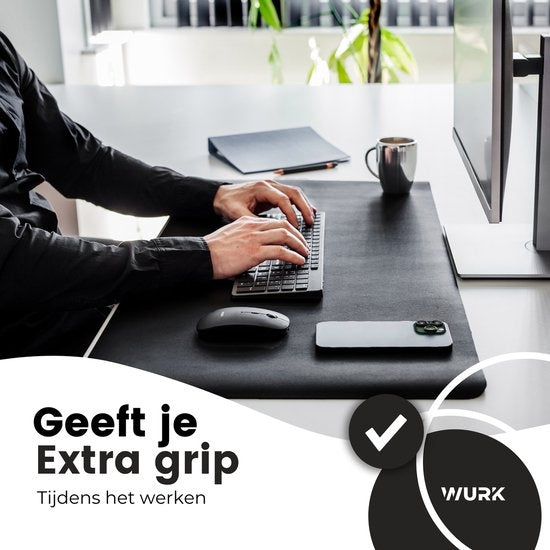 WURK Professionele Bureau Onderlegger Kunstleer – Bureau Organizer – Bureau Accessoires – Muismat XXL– Inclusief Kabel Clip – 90x45 – zwart