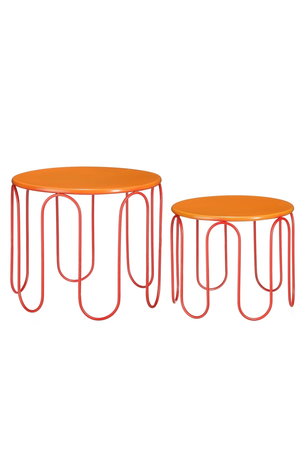 Mica Decorations metale zijtafel - Oranje - 2 stuks - 32 x 38 (HxØ) cm