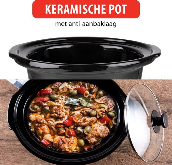 Alpina Slowcooker - 3.5 Liter - Keramische Binnenpan - 3 Warmtestanden - RVS