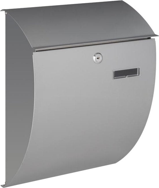 Perel Brievenbus Nice, wandmontage, gebogen front, met naamplaatje, incl. 2 sleutels, afmetingen (H x B x D) 40 x 31 x 16 cm, zilverkleurig