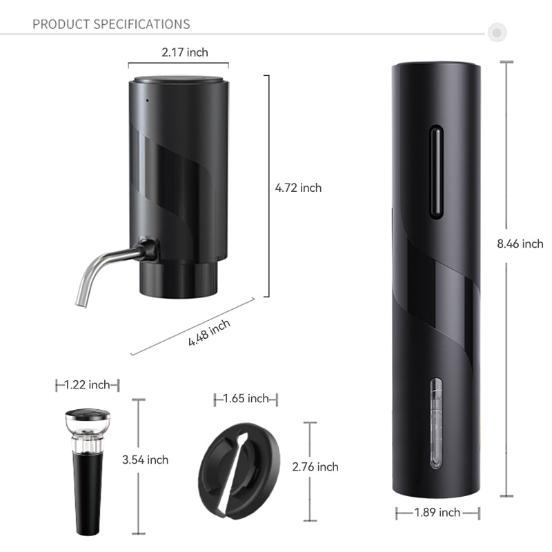 Cuisync Elektrische Wijnopener Set, 4-in-1 Oplaadbaar Wijn Cadeau Kit met Elektrische Aerator & Schenker, Vacuüm Stopper, Folie Snijder, Automatische Wijnflesopener voor Thuisbar Feest Bruiloft, SGS-KD-7