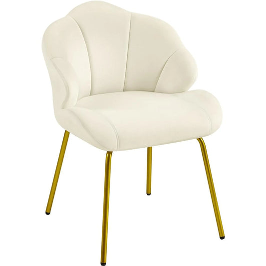 Yaheetech Eetkamerstoel in Schelpvorm - Gestoffeerd met Metalen Poten - 56 x 57 x 78 cm - Beige