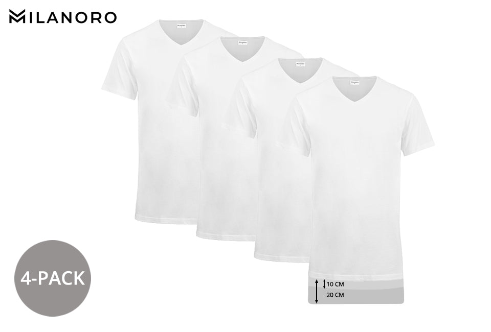 Milanoro 4 pak - extra lange v-hals - 100 % katoen - 2XL - wit