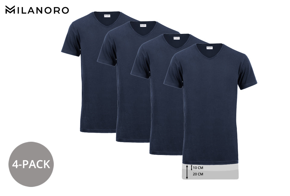 Milanoro 4 pak - T-shirt - Maat S - Extra lang v-hals 100 procent katoen