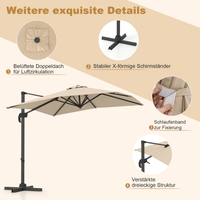 Coast Zweefparasol - 250 x 250 cm - Kantelbaar - 360° Draaibaar - Aluminium - Beige