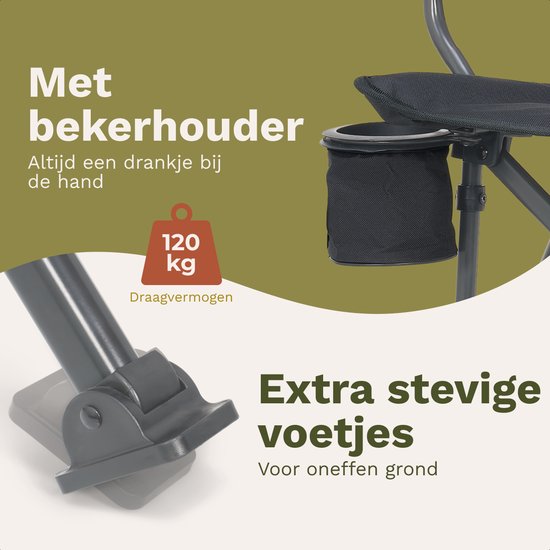 TRVLMORE Campingstoelen - Opvouwbaar - 120KG Draagvermogen - Incl. Draagtas - Klapstoel - Visstoel - Kampeerstoel - Vouwstoel - Grijs