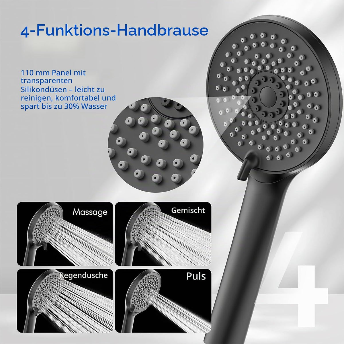 Homelody Regendouche Set zonder Kraan - Handdouche met 4 Standen - Hoofddouche 9 inch - Hoogte 101,4 cm - Roestvrij Staal - Mat Zwart