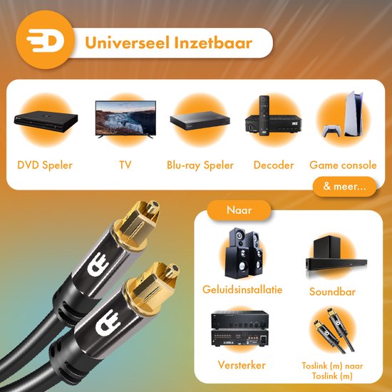Drivv. Premium Toslink Optische Kabel - Optische Audiokabel - Soundbar - Male to Male - 2 meter - Zwart
