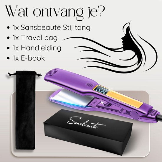 Sansbeauté® Professionele Stijltang - 2 in 1 - Krultang - Stijltangen - Hair Straightener - Snel Opgewarmd - 80℃ t/m 230℃ - Steilen & Krullen - ION technologie - Classic Purple