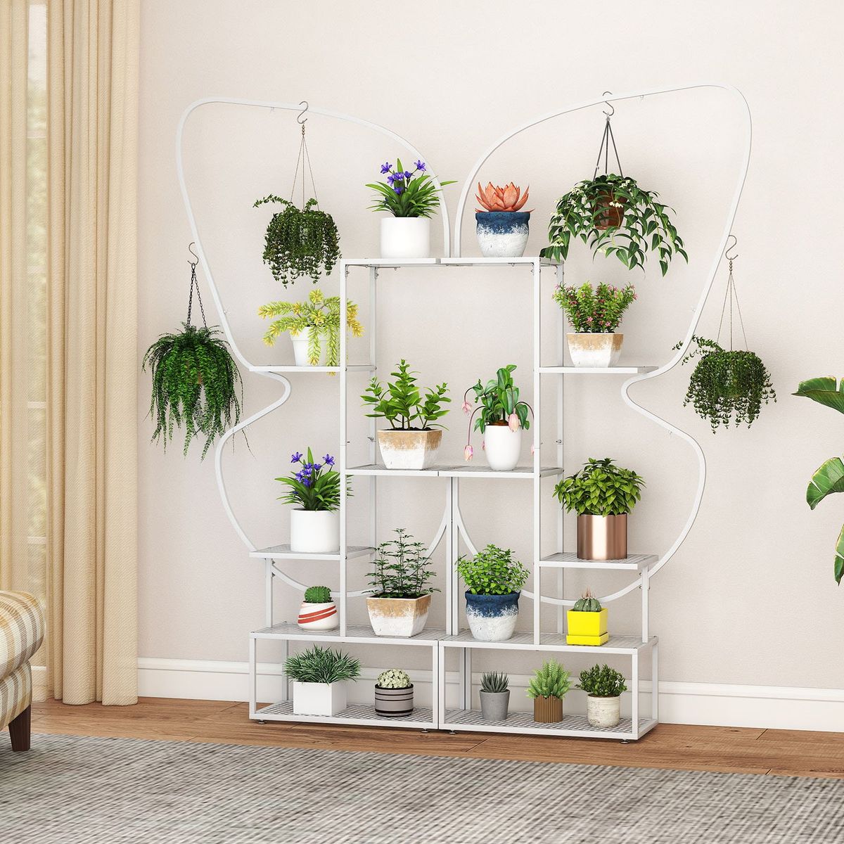 Coast Plantenstandaard met 6 niveaus - vlindervorm - 4 ophanghaken - wit