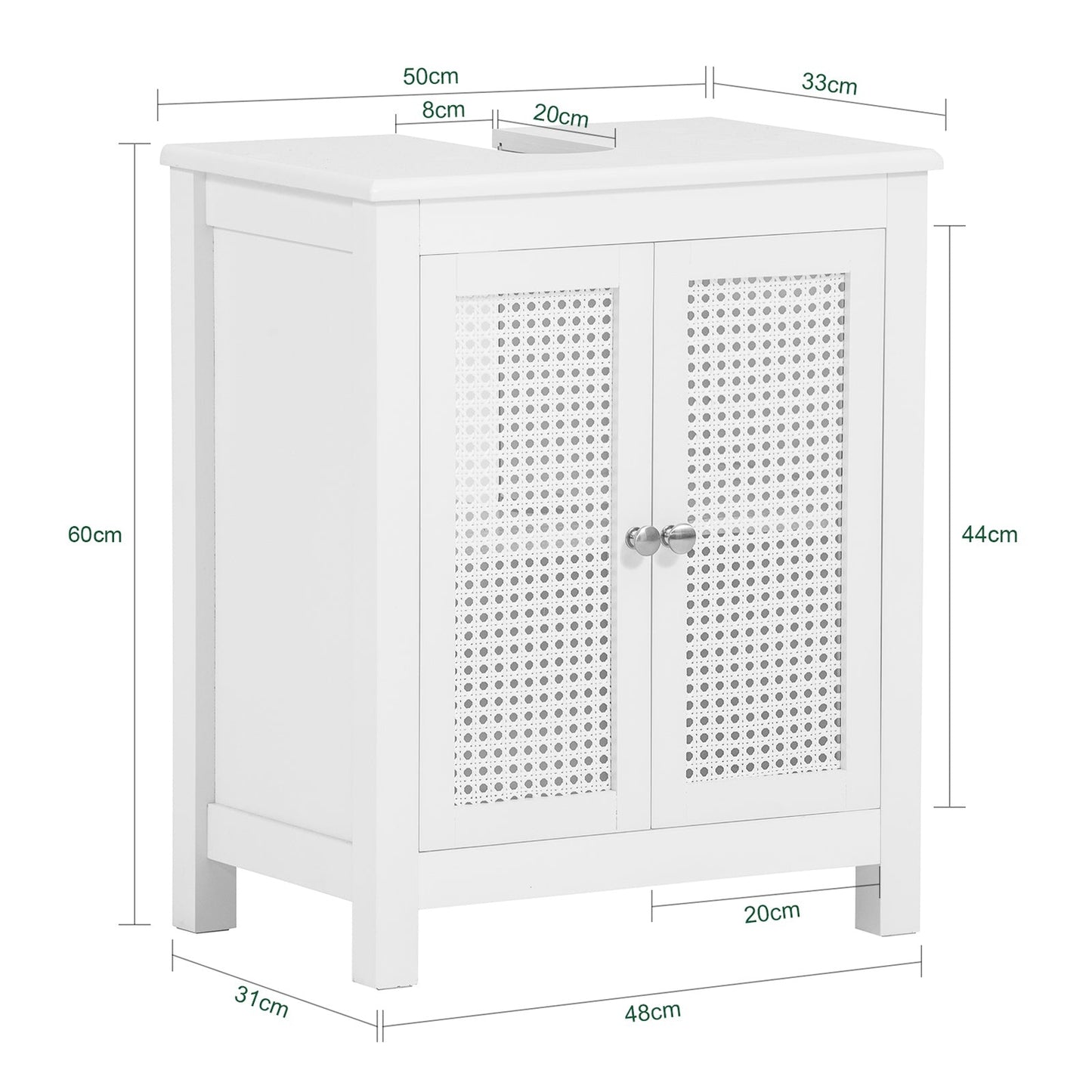 SoBuy Wastafelonderkast - Roosterlook deuren - 50 x 60 x 33 cm - Wit
