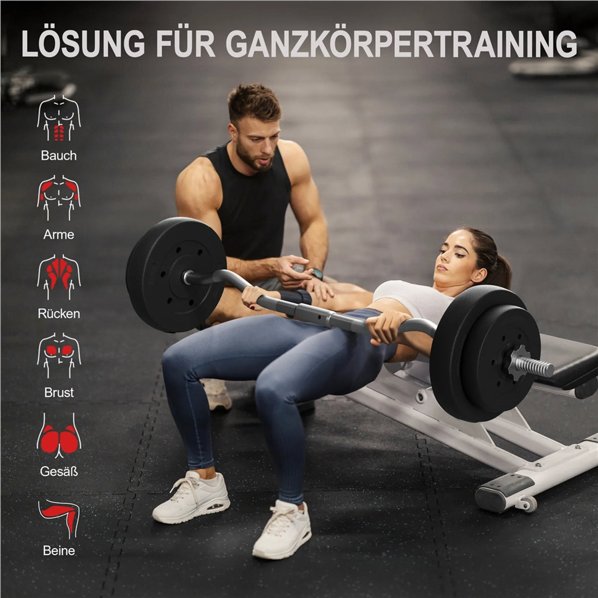 Yaheetech EZ-curl Halterset 30 kg – Voorzien Van Verchroomde Curlstang En 6 Beton-gewichtsschijven En Stersluitingen – Voor Krachttraining En Spieropbouw – Zwart Metaal Kunststof En Beton – 120 x 26 x 26 cm