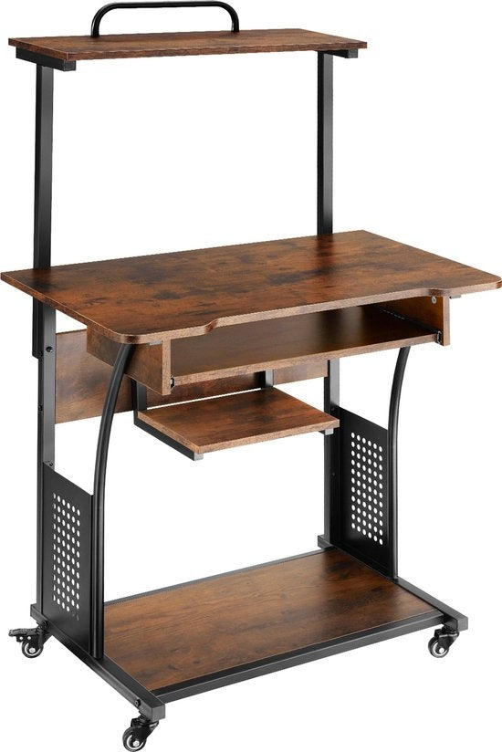 tectake - verrijdbaar Bureau Fife 80 x 65,5 x 130,5cm - industrieel donkerbruin - 404726