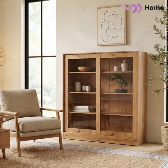 VDD Home - Vitrinekast met glas - Buffetkast - 120 x 120 x 37 - Hout