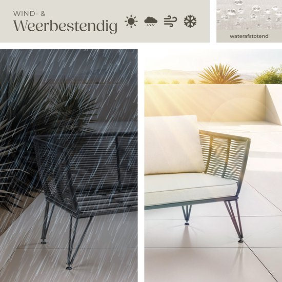tectake® Wicker loungebank - Compacte tuinbank met dikke kussens - Ideaal voor balkon, tuin of terras - Stijlvolle en comfortabele loungebank voor buiten - Rope-design