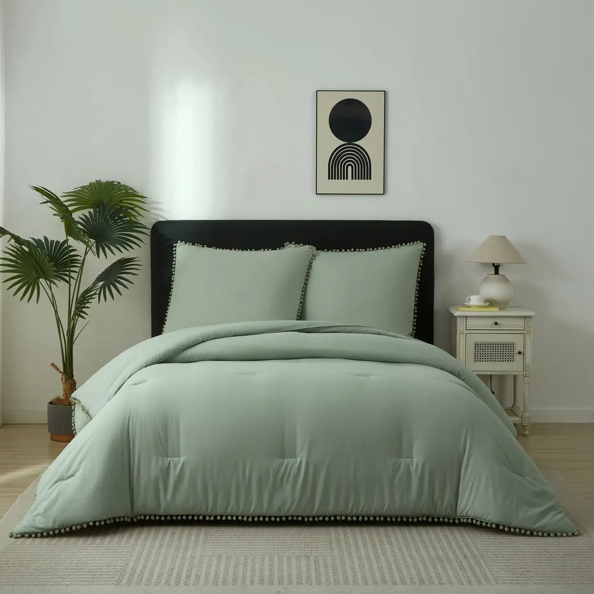 Meeallhome Dekbedovertrek Set met Pom-Pom Franjes - 200x220 cm + 2x 80x80 cm - Turquoise