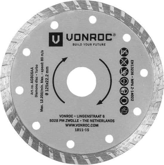 VONROC Diamantschijven set – Ø125MM – universeel – 3 stuks – Segment, Turbo & Volrand