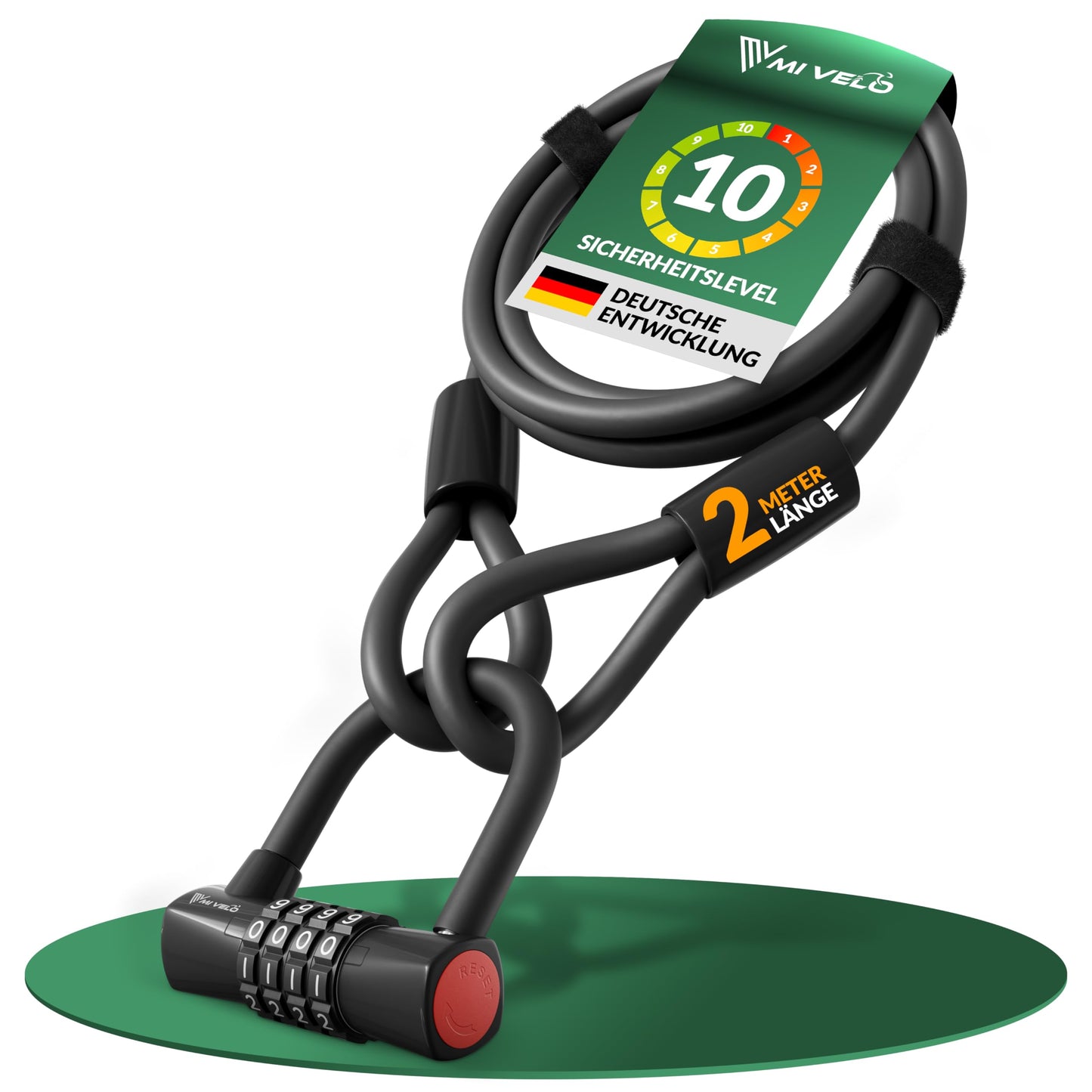 MIVELO kabelslot - fietsslot met cijfercode - 200 cm stalen kabel - 4 cijfer combinatie