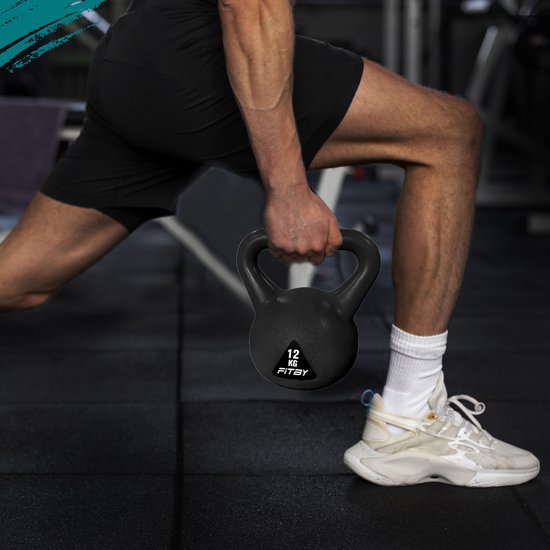 Fitby Kettlebell 12KG - Kettlebell - Fitness - Gewichten - Geschikt voor CrossFit & Fitness - Conditietraining - Zwart